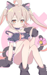 Rule 34 | 1girl, absurdres, ahoge, animal ear fluff, animal ears, animal hands, bare legs, bell, black bra, black choker, blush, bow, bra, breasts, brown eyes, cat cutout, cat ears, cat lingerie, cat tail, choker, cleavage cutout, clothing cutout, collarbone, commentary, convenient leg, detached sleeves, dot nose, frilled bra, frilled choker, frilled panties, frills, genderswap, genderswap (mtf), gloves, hair between eyes, highres, jingle bell, long hair, looking at viewer, male-female symbol, meme attire, official alternate costume, onii-chan wa oshimai!, oyama mahiro, panties, paw gloves, paw shoes, pink bow, pink hair, pout, puffy detached sleeves, puffy sleeves, simple background, sitting, small breasts, solo, strap slip, tail, tail bell, tail bow, tail ornament, teira (ooxoo), twintails, underwear, very long hair, white background