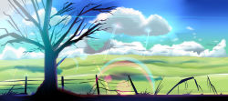 Rule 34 | 00s, bad id, bad pixiv id, bloom, cloud, day, ef (visual novel), fence, grass, landscape, laser, lens flare, long image, marble (pixiv), marble (pixiv34840), no humans, scenery, sky, tree, wide image