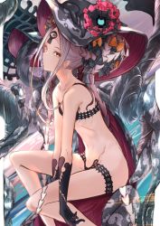 Rule 34 | 1girl, abigail williams (fate), abigail williams (swimsuit foreigner) (fate), abigail williams (swimsuit foreigner) (first ascension) (fate), absurdres, bare shoulders, bikini, black bikini, black bow, bow, breasts, collarbone, colored skin, creature, double bun, fate/grand order, fate (series), forehead, hair bun, highres, keyhole, long hair, looking at viewer, multiple bows, navel, orange bow, parted bangs, red eyes, sidelocks, sitting, small breasts, swimsuit, tentacles, thighs, third eye, very long hair, white hair, white skin, yatsuka (846)
