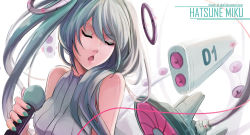 Rule 34 | 1girl, artist name, bad id, bad pixiv id, character name, closed eyes, dream of abell, hatsune miku, hatsune miku (append), microphone, open mouth, solo, vocaloid, vocaloid append