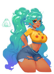 1girl alternate_costume brazilian_miku breasts creatures_(company) dark-skinned_female dark_skin game_freak gen_1_pokemon hatsune_miku large_breasts little_blood nintendo pikachu pokemon tan vocaloid wide_hips