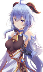 Rule 34 | absurdres, ahoge, bare shoulders, bell, black gloves, blue hair, breasts, chinese knot, detached sleeves, ganyu (genshin impact), genshin impact, gloves, gold trim, highres, horns, long hair, medium breasts, multicolored eyes, neck bell, ripi ur, sidelocks, smile, solo, very long hair, vision (genshin impact), w, white sleeves