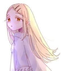 Rule 34 | 1girl, blonde hair, blush, expressionless, gakuen idolmaster, hair ornament, hairclip, half-closed eyes, highres, idolmaster, jacket, long hair, looking to the side, orange eyes, parted lips, shinosawa hiro, simple background, sketch, solo, suguri (sgr ftn), upper body, white background