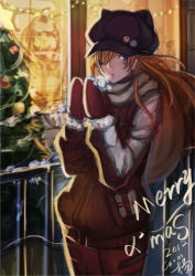 Rule 34 | 10s, 1girl, 2012, animal hat, blue eyes, breath, cat hat, christmas tree, english text, evan yang, evangelion: 3.0 you can (not) redo, eyepatch, gloves, hat, looking at viewer, merry christmas, neon genesis evangelion, open mouth, orange hair, rebuild of evangelion, scarf, solo, souryuu asuka langley, winter, winter clothes