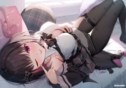 Rule 34 | 1girl, absurdres, artist name, bed, bed sheet, black hair, blush, bow, bow print, breasts, choker, controller, day, fake wings, fingernails, frills, hair ornament, headphones, highres, indie virtual youtuber, indoors, jacket, joystick, looking at viewer, lying, medium breasts, mini wings, multicolored hair, nail polish, nijihashi sora, on back, one eye closed, open clothes, open jacket, open mouth, panties, panties under pantyhose, pantyhose, pillow, pink eyes, pink hair, rikotan (vtuber), scan, simple background, skirt, smile, solo, thigh strap, two-tone hair, underwear, virtual youtuber, window, wings