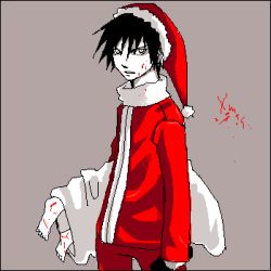 Rule 34 | 1boy, blame!, blood, christmas, gun, killy, lowres, male focus, partially colored, santa costume, solo, weapon