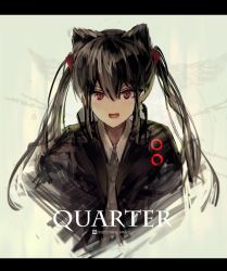 Rule 34 | 1girl, animal ears, black hair, black jacket, cat ears, collared shirt, commentary request, hair between eyes, highres, inabi, jacket, letterboxed, looking at viewer, original, red eyes, shirt, smile, solo, two side up, upper body, white shirt, wing collar