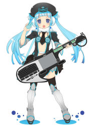 Rule 34 | 1girl, blue eyes, blue hair, blush, cd, drawing tablet, guitar, hat, highres, instrument, keyboard (computer), keytar, long hair, matching hair/eyes, mikazukimo, necktie, pixiv, pixiv-tan, solo, stylus, thighhighs, twintails