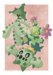 Rule 34 | :3, black sclera, border, cacnea, cacturne, cactus, claws, closed mouth, colored sclera, commentary request, creatures (company), closed eyes, flower, game freak, gen 3 pokemon, gen 5 pokemon, happy, highres, looking at viewer, maractus, niiichi 21pk, nintendo, no humans, outside border, pokemon, pokemon (creature), purple flower, smile, white border, yellow eyes