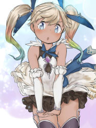 Rule 34 | 10s, :o, blonde hair, blue eyes, granblue fantasy, hands together, high boots, highres, image sample, io (granblue fantasy), keespring, multicolored hair, skirt, twintails, wind, wind lift