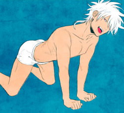 Rule 34 | 1boy, ass, chiba skp, flat color, looking at viewer, male focus, naughty face, niou masaharu, partially colored, topless male, solo, tennis no ouji-sama, tongue, tongue out, underwear