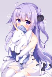 Rule 34 | 1girl, ahoge, azur lane, bare shoulders, black bow, black ribbon, blush, bow, commentary request, covered mouth, detached sleeves, dress, grey background, hair between eyes, hair bun, hair flaps, hair ribbon, heart, highres, long hair, long sleeves, looking at viewer, hugging object, one side up, purple eyes, purple hair, ribbon, shoes, side bun, single hair bun, single side bun, sitting, sleeveless, sleeveless dress, sleeves past wrists, solo, stuffed animal, stuffed pegasus, stuffed toy, stuffed unicorn, stuffed winged unicorn, thighhighs, tomoo (tomo), unicorn (azur lane), very long hair, wariza, white dress, white footwear, white thighhighs