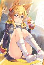 Rule 34 | 2girls, akanagi youto, ankle bow, ankle ribbon, azur lane, bow, cellphone, commentary request, epaulettes, feet together, gloves, highres, holding, kneehighs, leg ribbon, looking at viewer, multiple girls, no shoes, panties, pantyshot, phone, queen elizabeth (azur lane), revision, ribbon, scarf, sitting, smartphone, socks, solo focus, underwear, warspite (azur lane), white gloves, white legwear