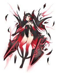 Rule 34 | 1girl, absurdly long hair, adapted costume, alternate costume, artist request, bare arms, bare legs, barefoot, black bodysuit, black hair, bodysuit, breasts, collar, colored skin, final gear, full body, gradient eyes, hair ornament, highres, long hair, multicolored eyes, multicolored hair, multicolored skin, neon palette, nova (final gear), official art, open mouth, red eyes, red hair, saturated, short sleeves, simple background, small breasts, solo, tachi-e, third-party source, toes, transparent background, two-tone bodysuit, two-tone collar, two-tone hair, two-tone sleeves, very long hair