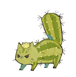 Rule 34 | animal, brown eyes, cactus, cat, colored sclera, flower, flower on head, grey background, lowres, no humans, no mouth, original, simple background, spikes, spines, standing, starshadowmagician, tail raised, yellow flower, yellow sclera
