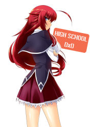 Rule 34 | 10s, 1girl, ahoge, blue eyes, breasts, butter-t, copyright name, high school dxd, huge ahoge, large breasts, long hair, looking at viewer, red hair, rias gremory, simple background, smile, solo, very long hair, white background