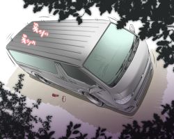 Rule 34 | akazawa red, car, from above, loli van, mary janes, motion blur, motor vehicle, red footwear, road, shoes, street, text focus, toyota, toyota hiace, translation request, tree, van, vehicle