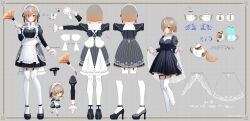 Rule 34 | 1girl, artist request, braid, breasts, brown hair, character sheet, chibi, chibi inset, copyright notice, cup, duster, high heels, holding, holding clothes, holding duster, holding skirt, juliet sleeves, klara charmwood, lace, legwear garter, long sleeves, looking at viewer, maid, maid headdress, medium breasts, medium hair, nijisanji, nijisanji en, puffy sleeves, skirt, sleeves past wrists, teacup, thighhighs, triple ahoge, twin braids, virtual youtuber, white thighhighs, yellow eyes, zettai ryouiki