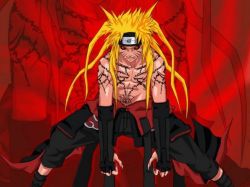 Rule 34 | 1boy, abs, akatsuki (naruto), alternate costume, blonde hair, claws, elbow gloves, expressive hair, facial mark, fangs, fingerless gloves, gloves, grin, headband, legs apart, long hair, male focus, naruto, naruto (series), nine-tailed demon fox, pants, pectorals, red background, red eyes, short hair with long locks, simple background, smile, solo, spiked hair, squatting, tattoo, topless male, uzumaki naruto, vinrylgrave, whisker markings, whiskers, zoom layer
