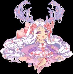 Rule 34 | 1girl, animated, animated gif, antlers, child, dress, female focus, flower, horns, pixel art, ribbon, solo, tagme, white hair, yellow eyes