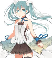 Rule 34 | 1girl, 7th dragon, 7th dragon (series), 7th dragon 2020, bad id, bad pixiv id, blue eyes, hair ornament, hatsune miku, highres, long hair, looking at viewer, motchi (okitasaikou), ribbon, skirt, solo, thighhighs, twintails, vocaloid, white background