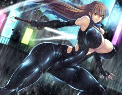 Rule 34 | 1girl, breasts, dead or alive, haganef, holding, holding sword, holding weapon, huge breasts, kasumi (doa), rain, solo, sword, tagme, weapon