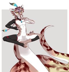 Rule 34 | 1boy, asymmetrical legwear, cloaca, forked tongue, furry, furry male, grey background, jewelry, linlvjia, long tongue, male focus, necklace, nude, original, solo, spread legs, tail stand, thighhighs, tongue, tongue out, uneven legwear, yellow eyes
