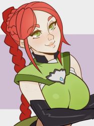 Rule 34 | 1girl, breasts, cassie (paladins), green eyes, large breasts, long hair, paladins, red hair