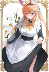 Rule 34 | 1girl, absurdres, animal ears, apron, blue archive, blue eyes, flower, highres, long hair, looking at viewer, maid, mari (blue archive), setakman, solo