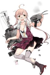 Rule 34 | 1girl, ahoge, black bra, blouse, blush, bra, braid, breasts, cleavage, collarbone, depth charge, depth charge projector, dress, french braid, fujikawa, full body, glasses, grey thighhighs, kantai collection, long hair, long sleeves, machinery, makigumo (kancolle), makigumo kai ni (kancolle), official art, open mouth, pink hair, pleated skirt, purple dress, rabbit, rigging, shirt, short sleeves, skirt, solo, thighhighs, torn clothes, torpedo launcher, torpedo tubes, transparent background, turret, twintails, underwear, white shirt, zettai ryouiki