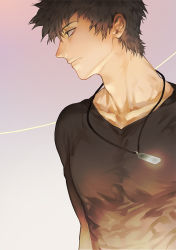 Rule 34 | 10s, 1boy, brown hair, collarbone, gradient background, hakkaku hailey, jewelry, kougami shin&#039;ya, looking to the side, male focus, necklace, psycho-pass, solo, upper body
