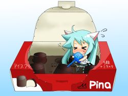 Rule 34 | &gt; &lt;, 1girl, 39, animal ears, aqua hair, blush, box, cat ears, character name, chibi, chocolate, closed eyes, hatsune miku, in box, in container, kanto, long hair, mini person, minigirl, skirt, solo, thighhighs, twintails, very long hair, vocaloid