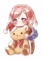 Rule 34 | 1girl, animated, animated gif, bent over, blush, bobblehat, boots, dress, full body, hat, lma, looking at viewer, lowres, ribbon, santa hat, short hair, simple background, skirt, solo, sparkling eyes, stuffed animal, stuffed toy, teddy bear, toy, white background