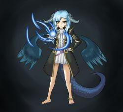 Rule 34 | amon (p&amp;d), anklet, blue hair, cloak, highres, horns, jewelry, monster, puzzle &amp; dragons, tail, wings, yellow eyes