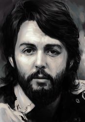 Rule 34 | 1boy, beard, closed mouth, facial hair, greyscale, hungry clicker, lips, male focus, monochrome, paul mccartney, portrait, real life, realistic, shirt, simple background, solo, the beatles