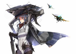 Rule 34 | 10s, 1girl, abyssal ship, akasaai, blue eyes, bodysuit, cape, gloves, hat, headgear, highres, kantai collection, light persona, long hair, looking at viewer, short hair, silver hair, smile, solo, wo-class aircraft carrier