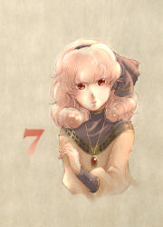 Rule 34 | 1girl, brown background, countdown, curly hair, fire emblem, fire emblem echoes: shadows of valentia, genny (fire emblem), hairband, jewelry, necklace, nintendo, open mouth, pink hair, portrait, red eyes, solo, towa (towa no jiyuuchou)