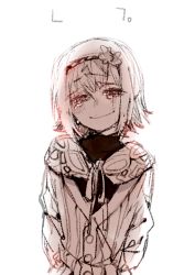 Rule 34 | 10s, 1girl, blush, buttons, closed mouth, crying, crying with eyes open, flower, fueguchi hinami, greyscale, hair flower, hair ornament, hairband, head tilt, looking at viewer, monochrome, ribbon, short hair, simple background, sketch, smile, solo, tears, tokyo ghoul, upper body, white background