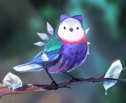 Rule 34 | animalization, bird, blue bird, blue feathers, branch, caterpillar, cirno, cricket, fairy wings, feathers, ice, ice wings, kaliningradg, looking at viewer, red feathers, touhou, wings