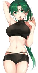 Rule 34 | 1girl, absurdres, breasts, fire emblem, fire emblem: the blazing blade, fire emblem heroes, green eyes, green hair, high ponytail, highres, large breasts, long hair, looking at viewer, lyn (fire emblem), navel, nintendo, ormille, ponytail, simple background, solo, white background