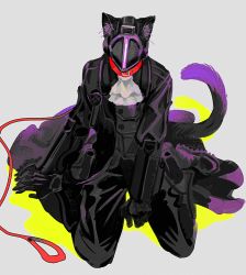Rule 34 | 1boy, animal ears, bondrewd, cat ears, cat tail, coat, collar, ascot, grey background, leash, made in abyss, male focus, mask, saiko67, simple background, sitting, solo, tail
