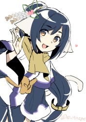 Rule 34 | 1girl, absurdly long hair, ainu clothes, animal ears, aquaplus, arm up, black hair, breasts, brown eyes, cat tail, dress, eyes visible through hair, flower, flower on head, gradient eyes, hair between eyes, hair ornament, hair over one eye, high ponytail, kuon (utawarerumono), layered sleeves, long hair, long sleeves, low-tied long hair, multicolored eyes, open mouth, orange sash, ponytail, raised eyebrows, re 19nago, sash, scarf, side slit, sidelocks, signature, small breasts, solo, swept bangs, tail, thighs, utawarerumono, utawarerumono: itsuwari no kamen, very long hair, white tail, wide sleeves, yellow eyes, yellow scarf