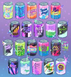 Rule 34 | absurdres, artist name, can, commentary, drink can, english commentary, english text, gradient background, highres, lgbt pride, no humans, original, soda can, sparkle, tagme, toripng