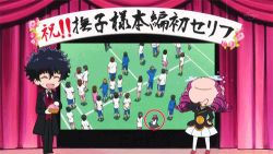 Rule 34 | 10s, adenokouji nadeshiko, animated, animated gif, binbougami ga!, black hair, butler, daimon shinobu, drill hair, head bump, laughing, lowres, open mouth, purple hair