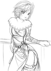 Rule 34 | 1girl, demon&#039;s souls, dress, executioner miralda, female focus, from software, lowres, monochrome, short hair, sketch, solo, thighhighs, xi daisei