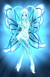 Rule 34 | 1girl, antennae, blue eyes, blue hair, blue skin, boots, breasts, cleavage, colored skin, elbow gloves, fairy, fairy wings, final fantasy, final fantasy xiv, gloves, high heel boots, high heels, highres, large breasts, maebari, maniacpaint, matching hair/eyes, monster girl, navi, nintendo, pasties, personification, pointy ears, shoes, short hair, smile, solo, the legend of zelda, the legend of zelda: ocarina of time, thigh boots, thighhighs, wings