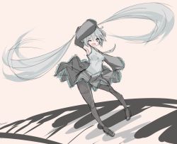 Rule 34 | 1girl, alternate legwear, bad id, bad pixiv id, breasts, hatsune miku, highres, ikameshi (ika meshi), long hair, mikuma, one eye closed, open mouth, pantyhose, simple background, sketch, skirt, smile, solo, twintails, very long hair, vocaloid, wink