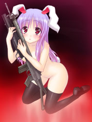 Rule 34 | 1girl, aai corporation, airtronic usa, animal ears, assault rifle, black thighhighs, breasts, colt&#039;s manufacturing company, colt defense, diemaco, female focus, grenade launcher, gun, knight&#039;s armament company, lewis machine and tool company, long hair, m203, nipples, nude, purple hair, rabbit ears, rabbit girl, rabbit tail, red eyes, reisen udongein inaba, rifle, rm equipment, saki chisuzu, shoes, sig sg550, sig sauer, sig sg550, sig sg 550, small breasts, solo, tail, thighhighs, touhou, u.s. ordnance, underbarrel grenade launcher, weapon