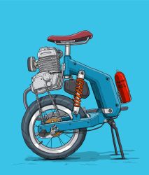 Rule 34 | blue background, engine, gatling santouhei, highres, kickstand, no humans, original, simple background, unicycle, vehicle focus