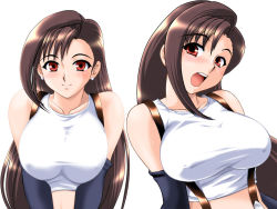 Rule 34 | 1990s (style), blush, breasts, cleavage, final fantasy, final fantasy vii, large breasts, non-web source, open mouth, retro artstyle, smile, square enix, suspenders, tank top, tifa lockhart, toushi ryoku